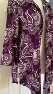 Slinky Brand Women Size 1X Long Cardi Jacket Purple Paisley 3/4 Slv - Made USA - Picture 1 of 7