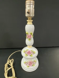 Porcelain Lamp Applied Roses Antique Italy Table Boudoir 13" - Picture 1 of 19