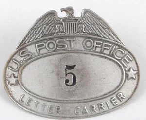 2.5”x2” Original Vintage US Post Office Letter Carrier Metal Badge with Clasp - Picture 1 of 2