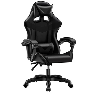 Sedia Gaming Nero con Poggiatesta Cuscino Lombare Seduta Ergonomica Reclinabile - Immagine 1 di 4