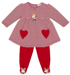 NEW Le Top Baby Girl Christmas Deer Stripe Dress & Footed Pants Set 3 Months NWT - Picture 1 of 1