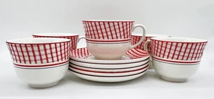 SET OF 5 WEDGWOOD FOR RALPH LAUREN HOMESTEAD RED & WHITE CUPS & SAUCERS - Picture 1 of 23
