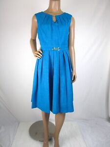Ellen Tracy Blue Kenya Dress Size 6 Fit & Flare Sleeveless Keyhole Neck 