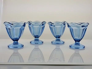 Anchor Hocking Fountainware light blue Footed Low Sherbet Sundae Dishes set of 4 - Picture 1 of 3