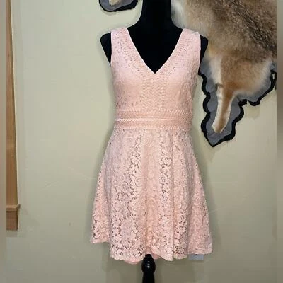 Francesca Lace Sleeveless Dress Fit and Flare V Neck Peach Medium - Image 1 of 3