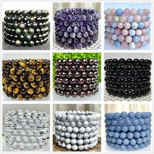Wholesale 6pcs Natural Gemstone Crystal Round Bead Stretch Bracelet 7.5in - Picture 1 of 36