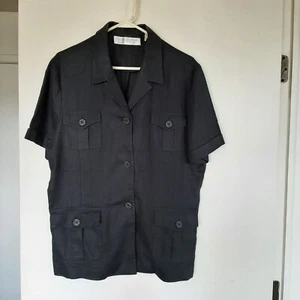 Valerie Stevens Blak Linen Button Up Four Pocket Blouse Size 16 - Picture 1 of 5