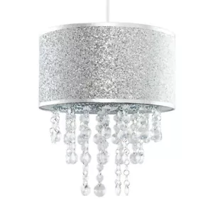 Easy Fit Ceiling Light Shade Glitter Drum Lampshade Jewels Droplets LED Bulb - Picture 1 of 8