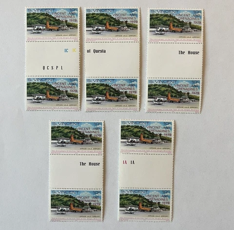 1979 ST. VINCENT AND GRENADINES MINT STAMP GUTTER PAIRS ARNOS VALE AIRPORT Cover