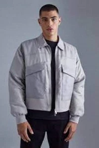 BOOHOOMAN BOXY PU & NYLON BOMBER CON COLLETTO NUOVISSIMO TAGLIA L CRP £60 £32,99 - Foto 1 di 1