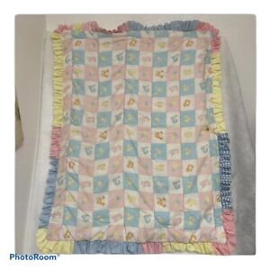 vintage care bear quilt baby crib gender neurtal unisex Blue Pink Yellow Ruffle