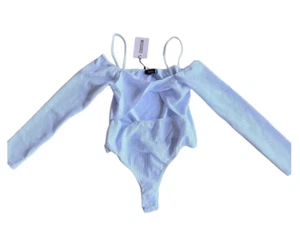 Missguided Bodysuit Knot Front LS Cut Out White Size 8 BNWT - Picture 1 of 4