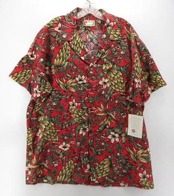 Camisa masculina vintage Hilo Hattie XXL vermelha havaiana botão para cima floral acampamento Aloha NOVA - Imagem 1 de 4