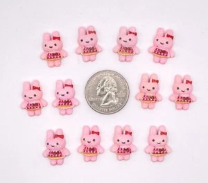 16 pcs x 3/4" Resin Glittered Bunny Flatback Embellishment w/Skirt/Bow SB288S - Picture 1 of 1