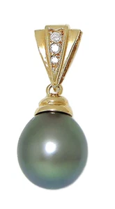 14k Gelbgold, Südseeperle mit Pave Diamantbügel - Bild 1 von 5