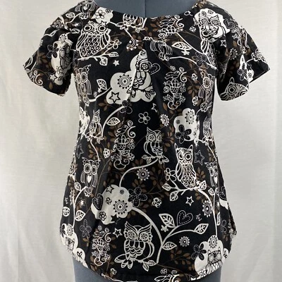 Koi женщин скраб сова верхний размер XS стиль #134LF черный белый и коричневый 100% хлопок - Изображение 1 из 4