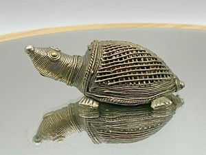 Antique Figurine Turtle Silver Metal Desk Ornament Incense Burner Asian - Picture 1 of 9