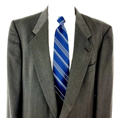 Pierre Cardin Wool 2 Button Blazer 44L Portly Green Herringbone Striped Long - Image 1 of 4