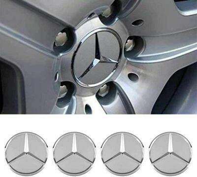 Set of 4 For Mercedes-Benz Silver/Chrome Wheel Center Hub Caps Emblem - 75MM AMG - Image 1 of 4