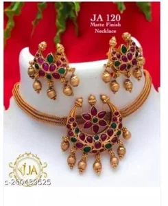 Gold Plated Jhumka Earrings Indian Bollywood Choker Necklace set Bridal Jewelry - Picture 1 of 5
