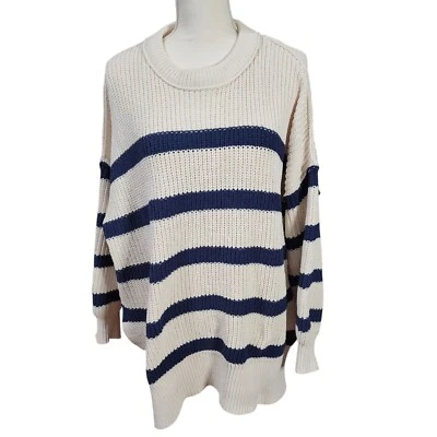 Suéter Pullover Aerie Grueso Chenille Tejido Rayas Gran Tamaño Cuadrado Crema Med Foto 1 de 4