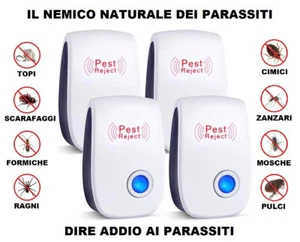 Repellente Ad Ultrasuoni Per Zanzare Topi Anti Scaccia Insetti Parassiti - 4 PZ - Foto 1 di 17