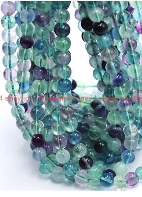 Natural 4/6/8/10mm Rainbow Fluorite Crystal Round Gemstone Loose Beads 15'' AAA - Image 1 of 4