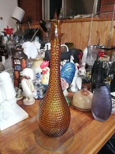 Vtg Empoli Italian Amber Pressed Glass Genie Bottle Carafe Diamond Pattern 15in - Bild 1 von 4