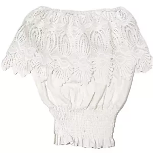 Top Blanco Encaje Fuera del Hombro Playa Verano Elegante Elástico Capri Boho Costero - Imagen 1 de 9