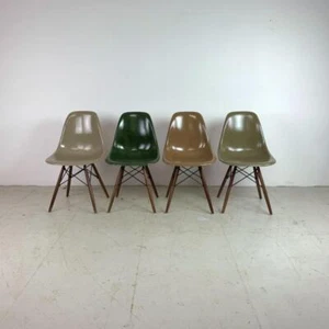 VINTAGE EAMES DSW CHAIRS HERMAN MILLER 50s 60s MIDCENTURY GREIGE TAN OLIVE UMBER - Picture 1 of 12