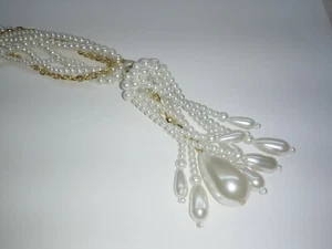 28" 4 Strand Gold Tone Chain & Faux Pearls Ending in a Pearl Tassel Nice Lot#474 - Picture 1 of 6