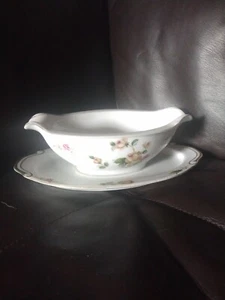 Vintage Lynmore Golden Rose Fine China Sauciere mit angesetztem Teller Floral Japan - Bild 1 von 4