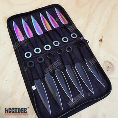 12PC Ninja Kunai Multi Color  Knife Set + Case Fixed Blade Knife - Image 1 of 4
