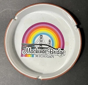 Vintage 5” Michigan Mackinac Bridge Rainbow Pride Ceramic Ashtray Korea - Picture 1 of 5