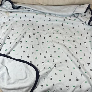 VTG Carters Just One You Blue Baby Blanket With Green Crabs Sailboats Anchor Q1 - Picture 1 of 8