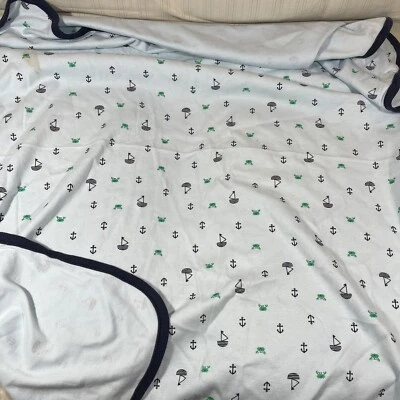 VTG Carters Just One You Blue Baby Blanket With Green Crabs Sailboats Anchor Q1 - Image 1 of 4