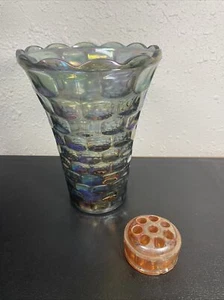Vintage Federal Yorktown Colonial Gray Carnival Glass Vase Thumbprint Design - Picture 1 of 9