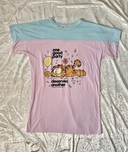 vintage 1978 GARFIELD party graphic Mini Nightgown cotton candy pink blue F1 - Picture 1 of 9