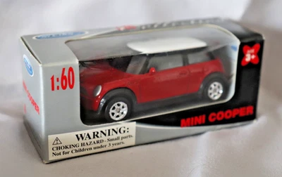 Welly Mini Cooper Die Cast Red 1:60 Scale Car Model MINI White Roof Diecast Box - Image 1 of 4