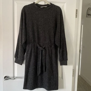 Primark Jumper Jersey Shift Dress Grey Tie Elastic Waist, Soft & Stretchy- UK 14 - Picture 1 of 10