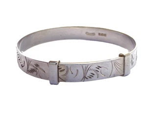 Vintage adjustable sterling silver baby's or chid's bangle bracelet HO&S 1990 - Picture 1 of 7
