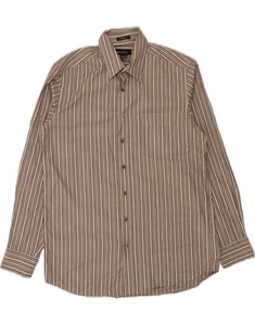EDDIE BAUER Mens Tall Classic Fit Flannel Shirt Large Beige Striped Cotton CN13 - Picture 1 of 3