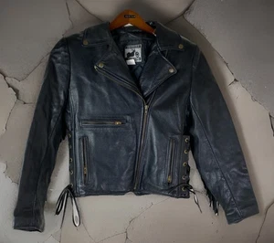 Vtg California Creations Santa Rosa Womens Black Leather Motorcycle 12 USA - Picture 1 of 24