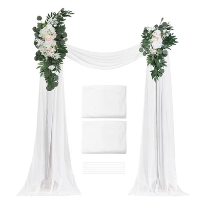 Uimoso Artificial Wedding Arch Flowers Kit White With 2 Pcs Flowers 2 Pcs Drapes - Image 1 of 4