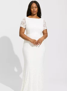 Torrid Damen-Hochzeitskleid elfenbeinfarben Spitze Kurzarm Fit & Flare Größe 30 neu mit Etikett - Bild 1 von 4