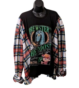  Upcycled OVERSIZED XL Brewster's The Roost Coffee T-Shirt kariert Flanellhemd  - Bild 1 von 3