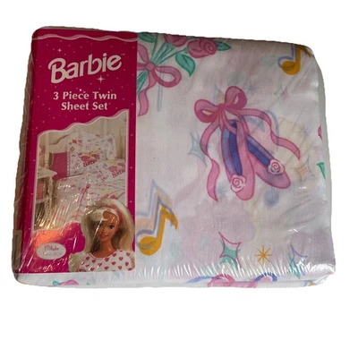 Vintage Barbie Ballerina 3 Piece Twin Sheet Set Pillowcase Flat Fitted 1995 NEW - Image 1 of 4