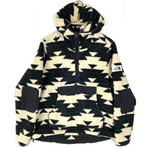 The North Face Fleece Sweater Jacket Large Beige Hooded Half Zip Patterned - Picture 1 of 3