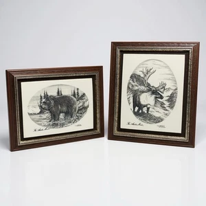 Lot of 2 Bill Devine 1979 Limited Series Etched Marble Alaska Mint Bear Moose - Bild 1 von 19
