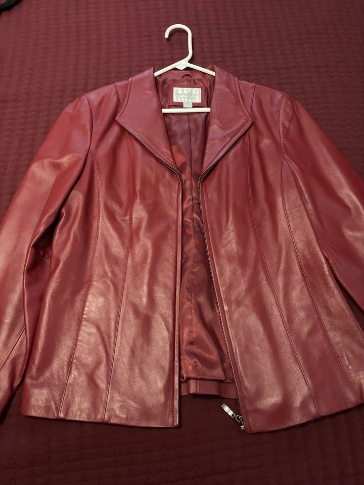 Chaqueta de cuero Worthington granate de piel de cordero genuina - para mujer L Foto 1 de 4